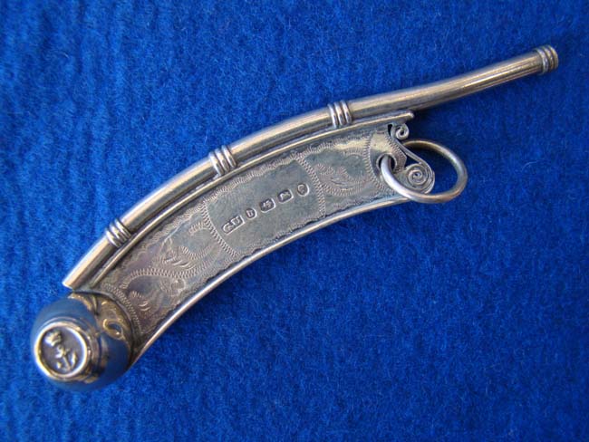 An English sterling silver Bosun's Whistle made by George Unite in 1878